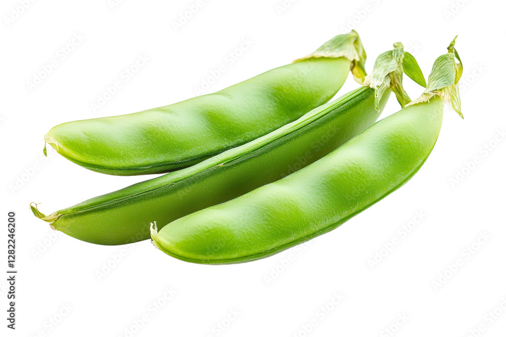 Three green peas are shown in a row, isolated Three green peas are shown in a row, isolated