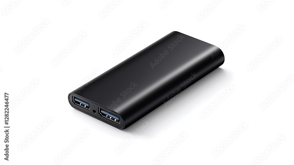 Sleek Black Portable Charger Device for Power on the Go Technology Accessory Design Close Up with White Background Sleek Black Portable Charger Device for Power on the Go Technology Accessory Design Close Up with White Background