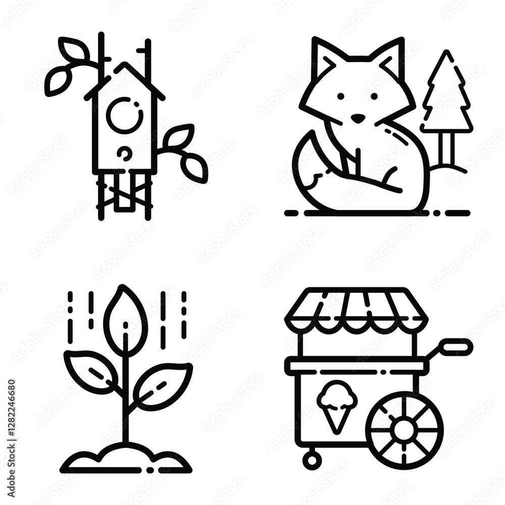 Fototapeta premium Park Flat Icon Set Isolated On White Background