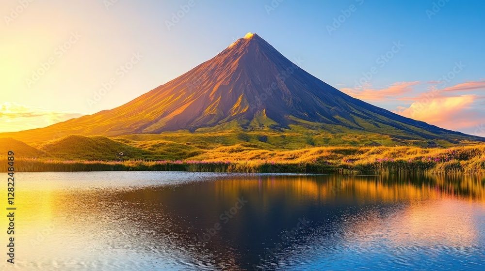 Sunrise Volcano Lake Reflection Landscape Sunrise Volcano Lake Reflection Landscape