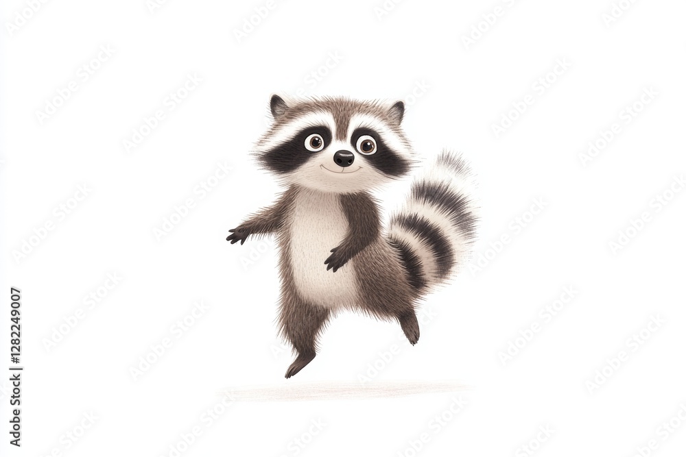 Obraz premium Raccoon is shown in a cartoon drawing, with its legs spread wide