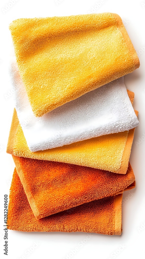 Fototapeta premium Stack of Folded Towels in Earth Tones White Washcloth Comfort Cleanliness Hygiene Bathroom Textiles Softness Texture