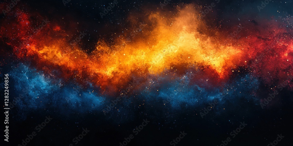 Naklejka premium Vivid Modern Art Pop Art Style Abstract Collage of Electric Blue and Fiery Orange Against Dark Background