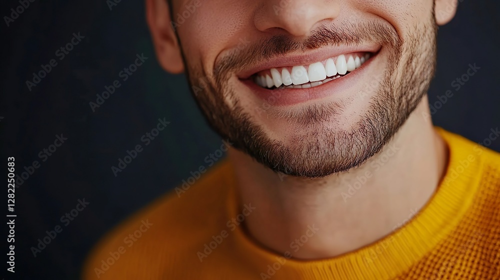 Obraz premium Close-Up of Confident Man Smiling with White Teeth and Beard
