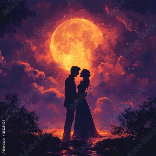 Karwa Chauth Celebration Greeting Card Ethnic Couple Under Moon Festive Background