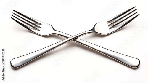 Two Silver Forks Cross each other on a White Surface Food Utensils Culinary Preparation Concept
