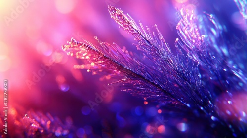 Iridescent crystal formation, macro detail, vibrant bokeh background, abstract art