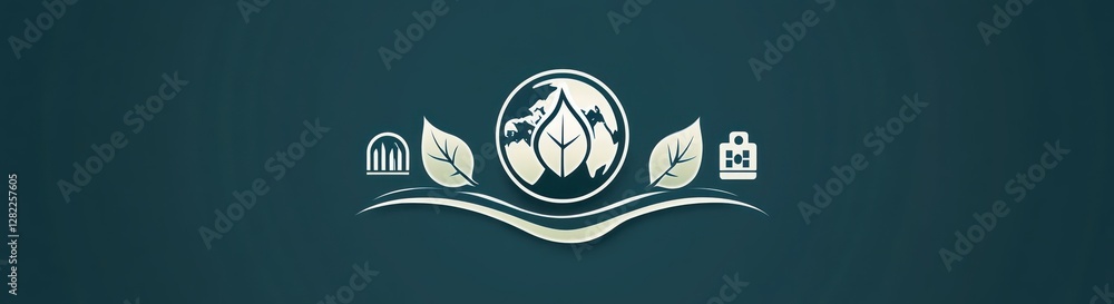 Fototapeta premium Green Energy Leaf Globe Logo Design Clean Minimalist Vector Flat Style Eco-Friendly Sustainable Development