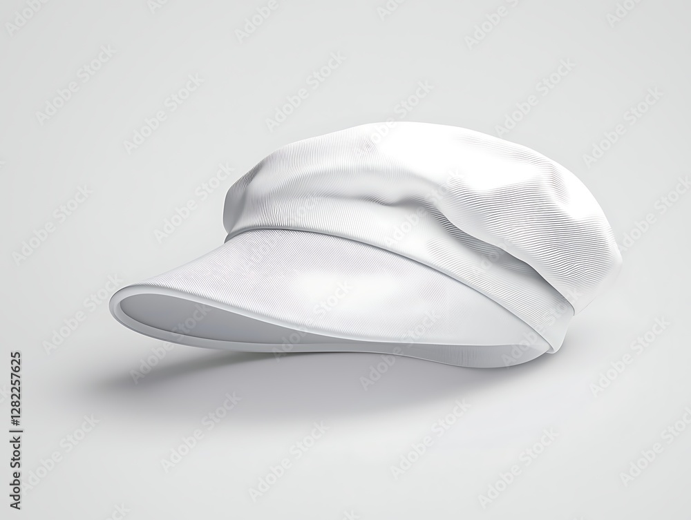 Fototapeta premium White Visor Hat Stylish Headwear Fashionable Accessory 3D Rendering Plain Monochrome Aesthetic Minimalist Design
