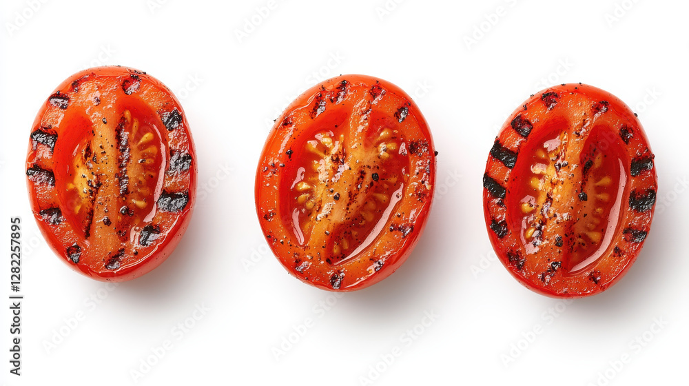 Grilled Tomato Slices on White Background for Culinary Presentation Grilled Tomato Slices on White Background for Culinary Presentation