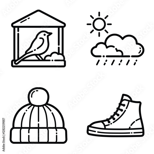 Park Flat Icon Set Isolated On White Background