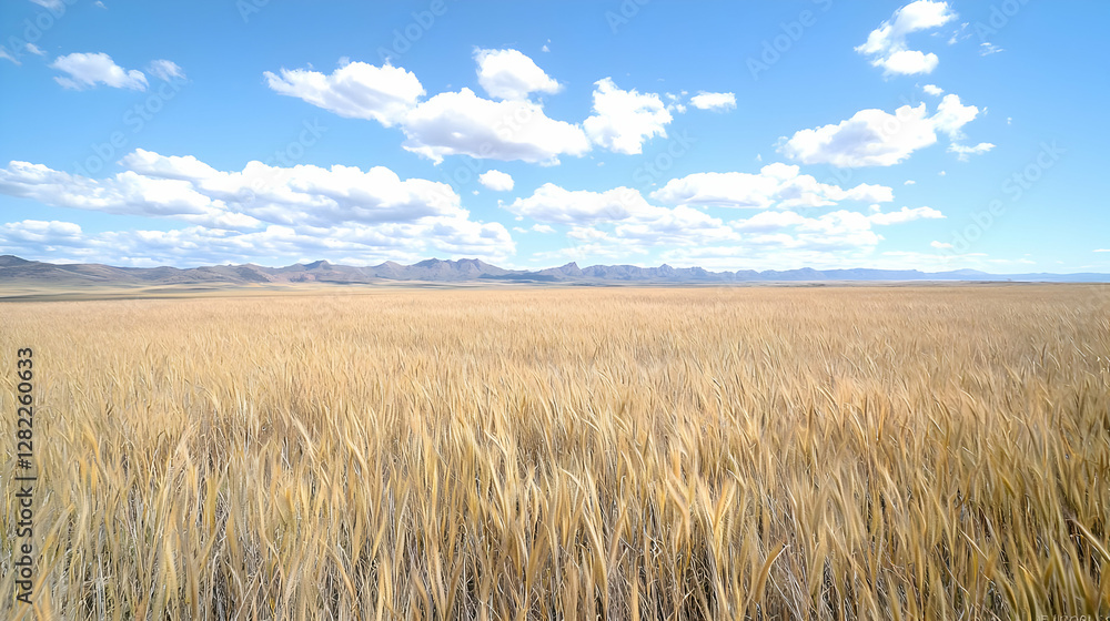 Golden Wheat Field Under Blue Sky