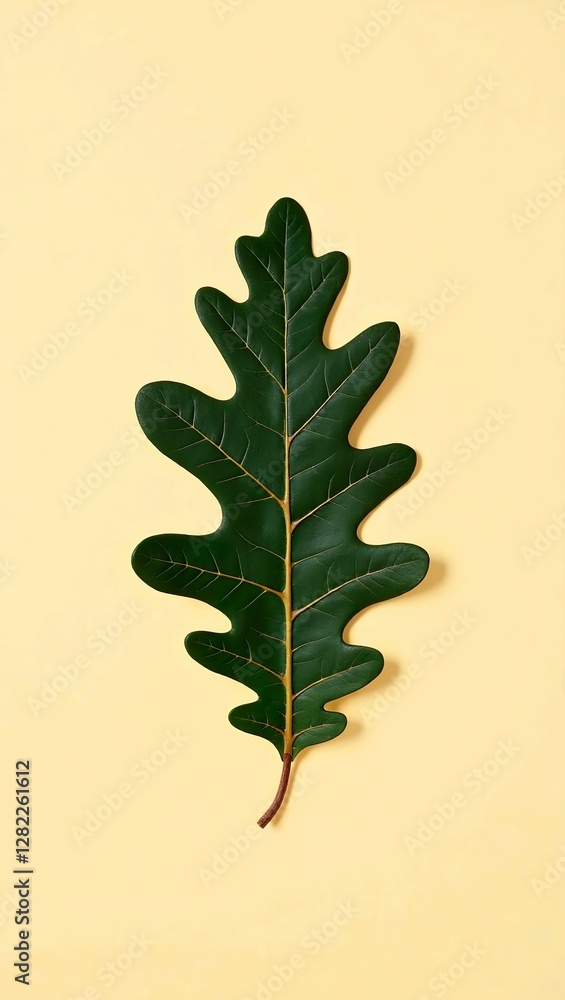 Fototapeta premium An oak leaf on yellow background 
