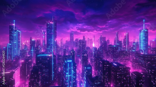 Wallpaper Mural Cyberpunk Night Cityscape with Neon Lights and Futuristic Skyscrapers Torontodigital.ca