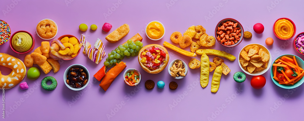 Comparing healthy and unhealthy food for balanced diet concept Comparing healthy and unhealthy food for balanced diet concept