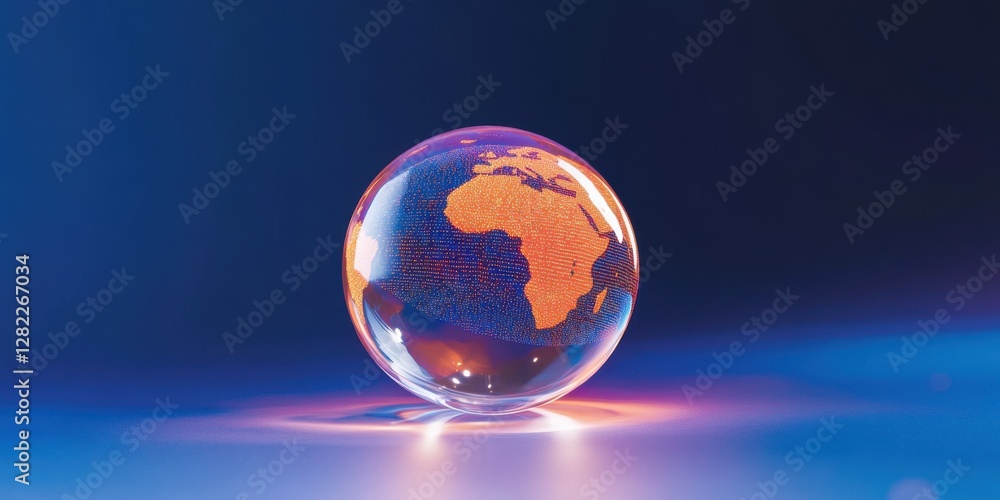 Crystal globe highlighting Africa against a vibrant blue background Crystal globe highlighting Africa against a vibrant blue background