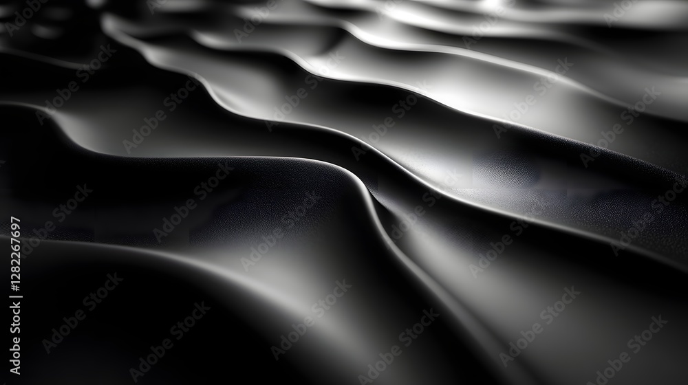 Obraz premium Dark, smooth waves create a visually stunning abstract background. Elegant and luxurious. Abstract Dark Waves: A Study in Monochrome Texture