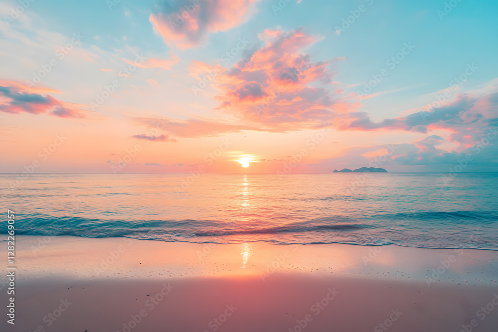 Obraz premium Beautiful sunset over the ocean with clouds on the beach background
