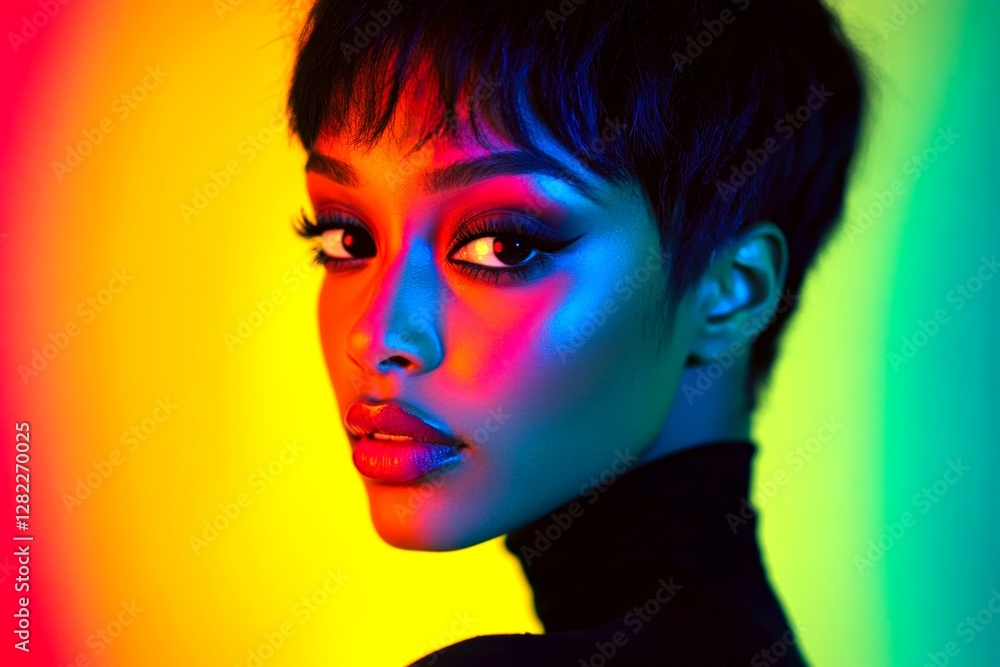 Stunning calm mixed-race girl - for ads, ad page and online marketing promotion use. Short hairdo - straight hair. Commercial promotion conceptual art. Advertising model shot. Colored woman ad. Stunning calm mixed-race girl - for ads, ad page and online marketing promotion use. Short hairdo - straight hair. Commercial promotion conceptual art. Advertising model shot. Colored woman ad.