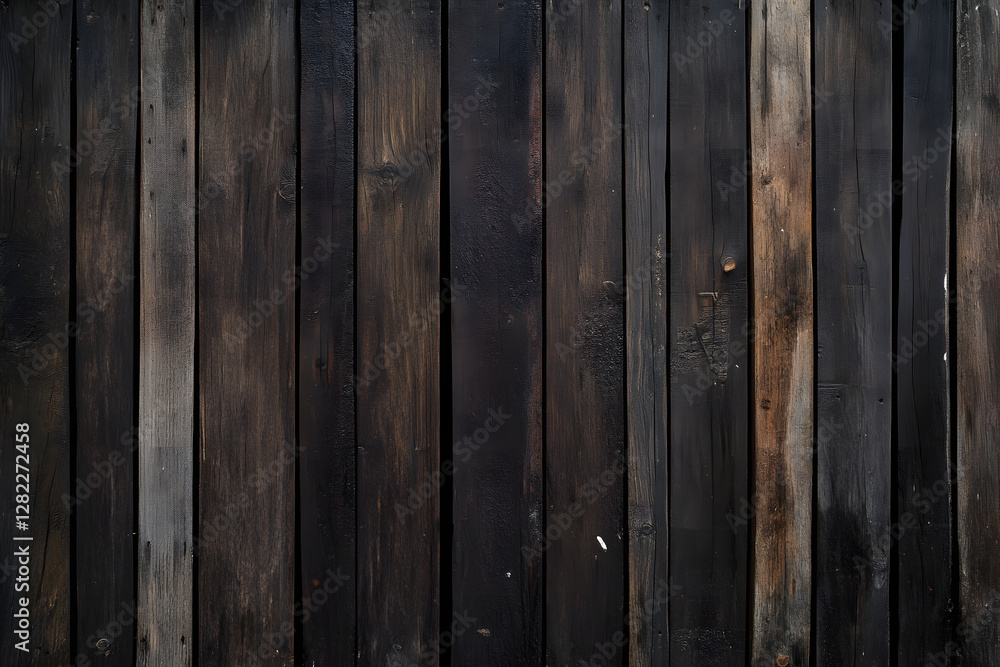 Fototapeta premium Dark brown wooden wall background, dark wood texture paneling surface for interior design