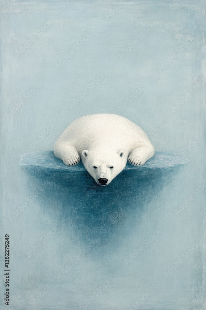 Fototapeta premium Polar Bear Resting on Ice with Soft Blue Background