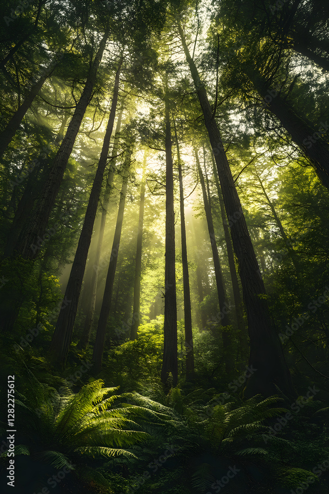 Naklejka premium Serenity in Silence: Capturing the Tranquil Beauty of a Remote, Untouched Forest