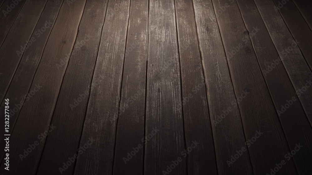 Obraz premium Dark Wooden Floor Texture With Parallel Planks Illuminated Creating Depth and Roughness