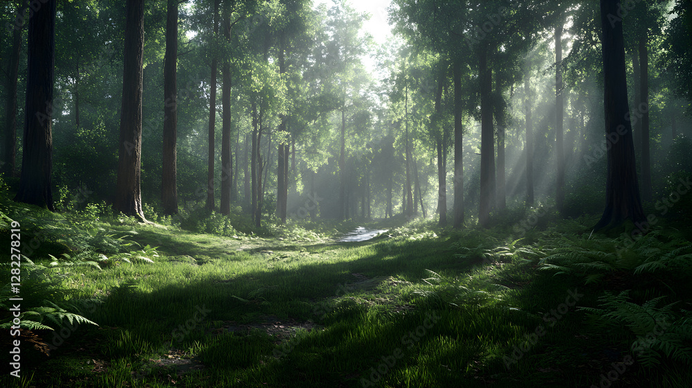 Naklejka premium Serenity in Silence: Capturing the Tranquil Beauty of a Remote, Untouched Forest