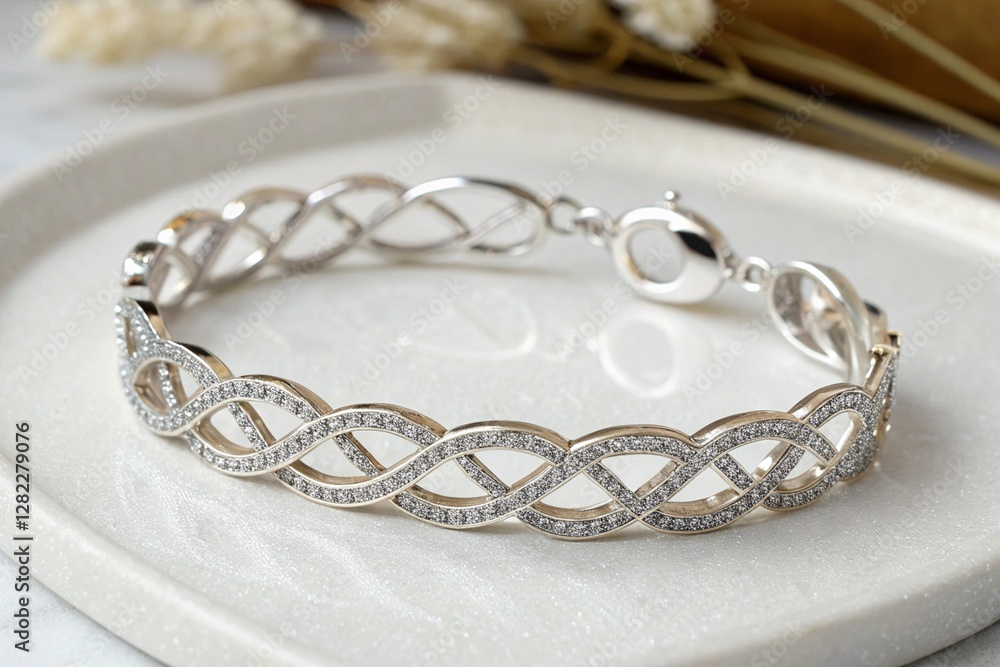 Luxurious Silver Diamond Bracelet with Sparkling Round-Cut Stones Luxurious Silver Diamond Bracelet with Sparkling Round-Cut Stones