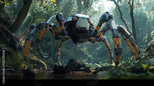 Robotic spider in woods