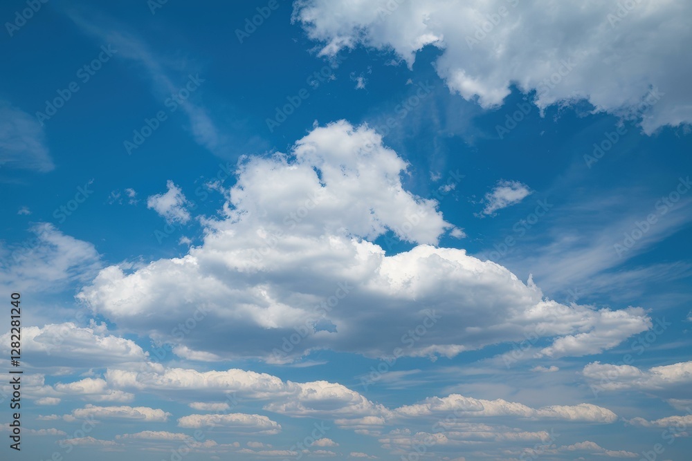 Fluffy White Clouds Clear Blue Sky - Serene Nature Background Wellness, Spring, Tranquility Themes Fluffy White Clouds Clear Blue Sky - Serene Nature Background Wellness, Spring, Tranquility Themes