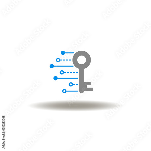 Vector illustration of key with circuit pattern. Symbol of open new modern information technology, creation, discovery, development. Icon of cyber security and electronic data access.