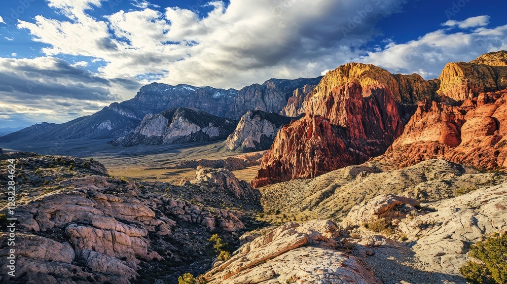 Obraz premium Dramatic red rock canyon landscape under a vibrant sky.