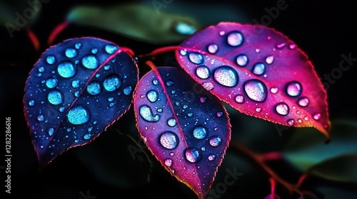 Droplets on colorful leaves nature macro photography dark background close-up beauty of nature