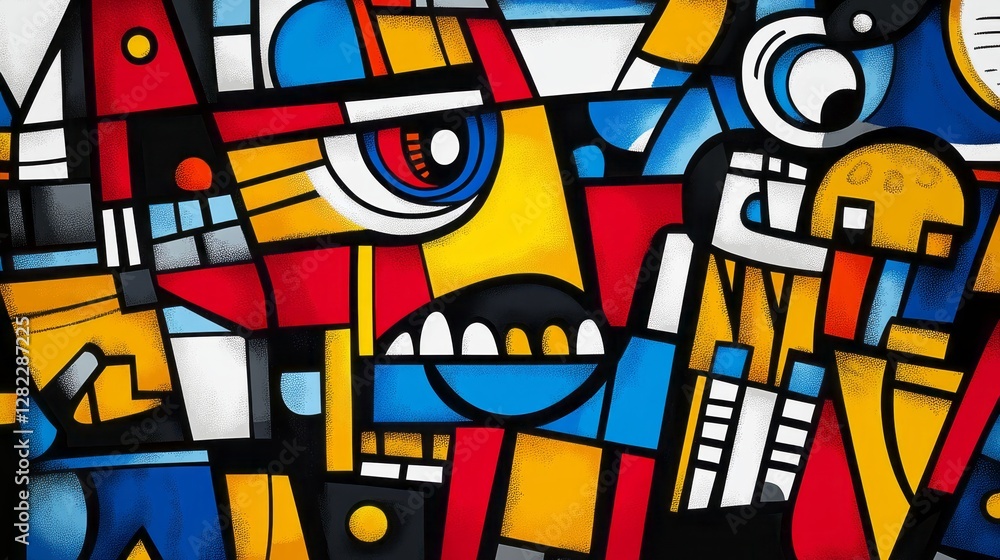 Obraz premium Geometric shapes create an abstract face with a menacing expression