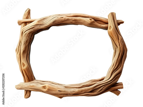  Driftwood frame made from sea-worn wood isolated on transparent background