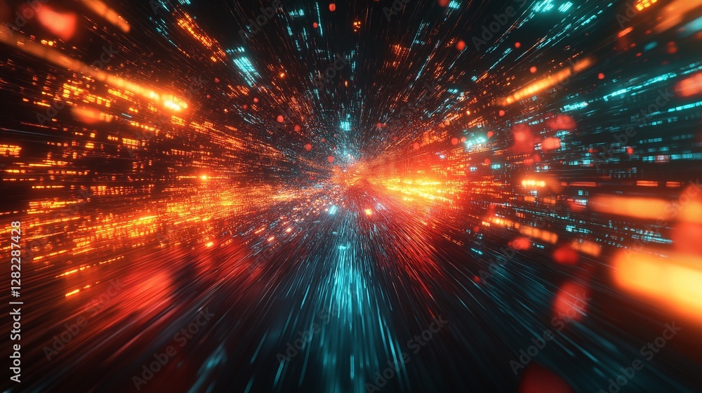 Naklejka premium Digital data explosion with dynamic light particles