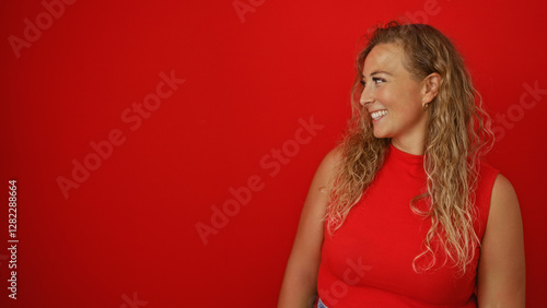 Wallpaper Mural Blonde attractive hispanic young woman smiling against an isolated red wall background Torontodigital.ca