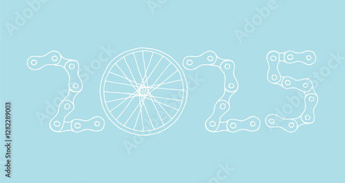 Bicycle Happy New Year 2025 blue background