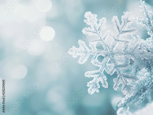 Obraz na płótnie Delicate snowflake close-up winter wonderland nature photography frosty environment macro view beauty of nature w salonie