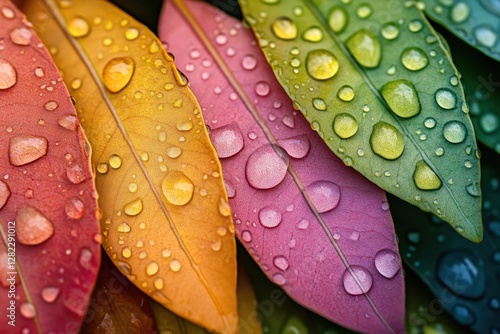 Rain-soaked colorful leaves natural setting high-detail photography vibrant environment close-up view nature's beauty