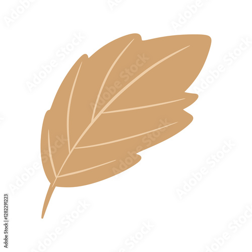 dry brown leaf simple flat illustration. Hand drawn doodle fall leaf isolated element