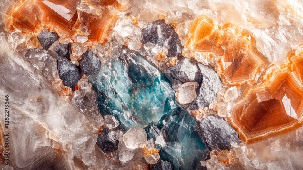 Close-up of vibrant crystals and minerals showcasing a captivating interplay of colors and textures. Close-up of vibrant crystals and minerals showcasing a captivating interplay of colors and textures.