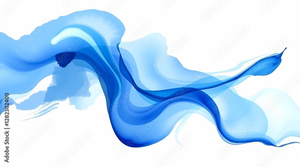 Abstract graphic on a pure white background, utilizing a blend of cool blues and greens in a fluid, dynamic composition, rendered digitally in a painterly style, with soft edg. Abstract graphic on a pure white background, utilizing a blend of cool blues and greens in a fluid, dynamic composition, rendered digitally in a painterly style, with soft edg.