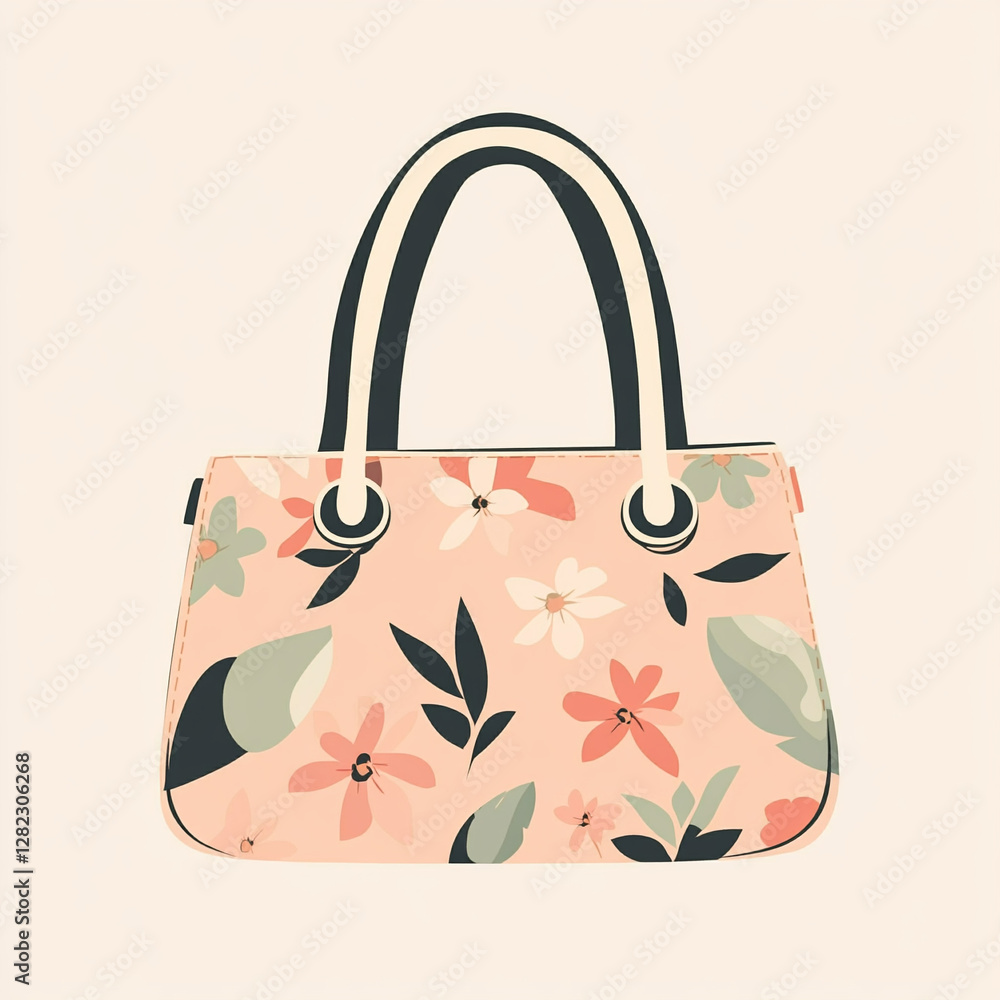Handbag illustration with a botanical pattern. Handbag illustration with a botanical pattern.