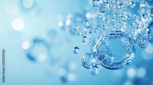 Wallpaper Mural Clear bubbles floating in blue liquid create visual wonder Torontodigital.ca