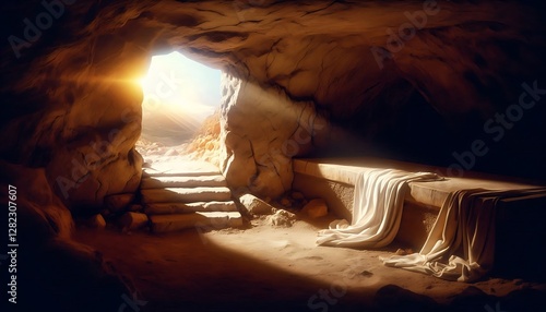Obraz na płótnie Resurrection of Jesus Christ. Empty tomb of Jesus. Easter or Resurrection concept w salonie