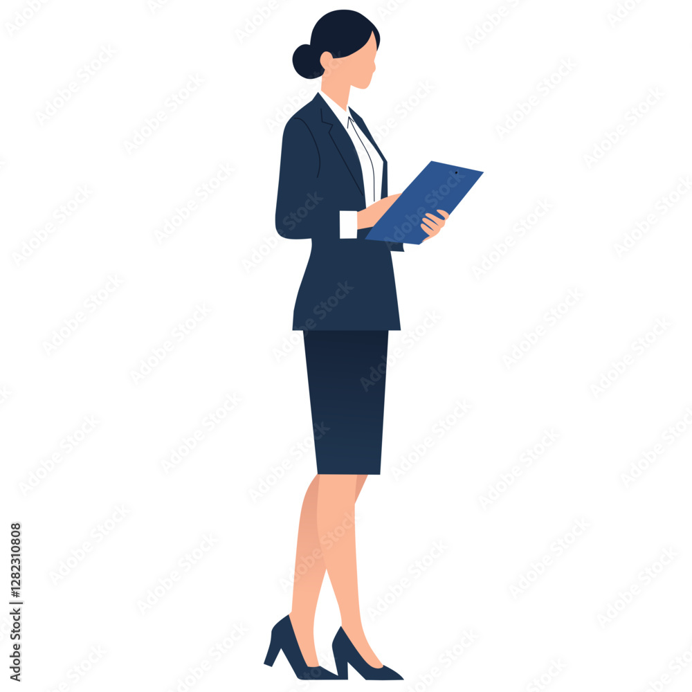 A professional woman in a suit holding a clipboard, suggesting a business context. A professional woman in a suit holding a clipboard, suggesting a business context.