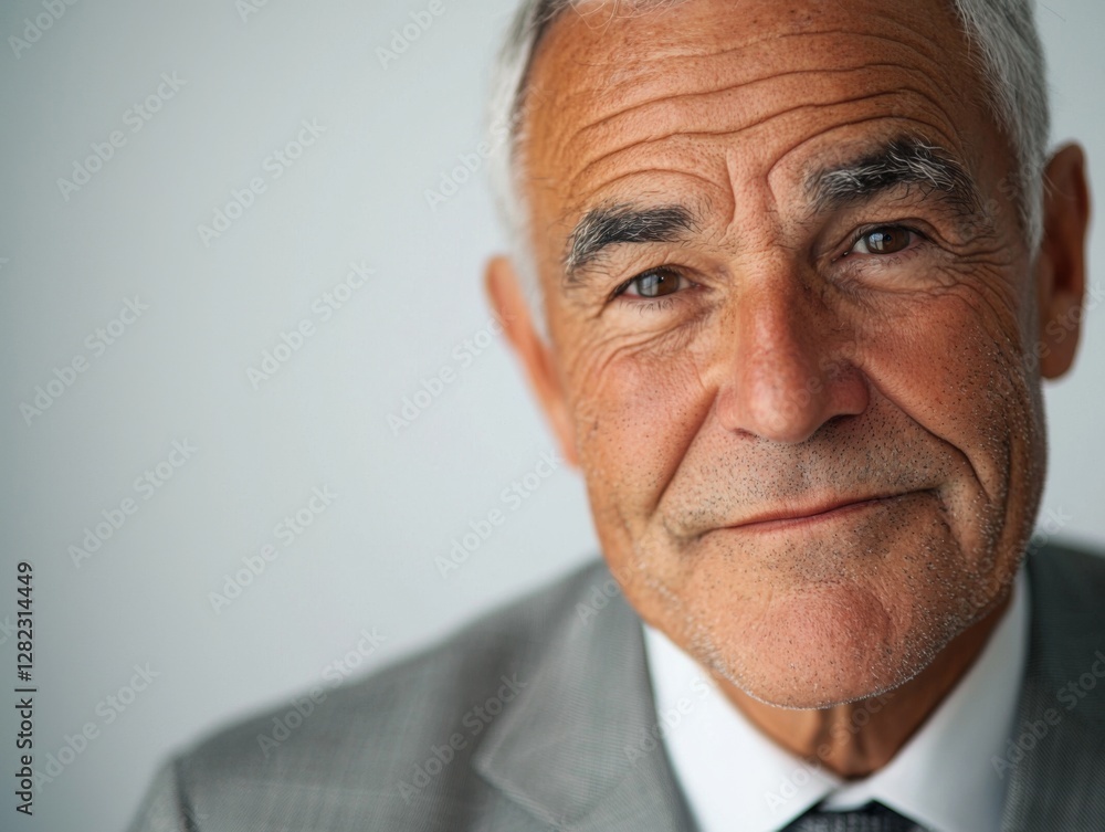 Portrait of a smiling elder gentleman in a tailored suit against a light background Portrait of a smiling elder gentleman in a tailored suit against a light background