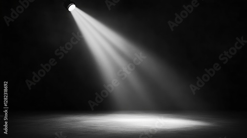 Spotlight beam on dark floor.